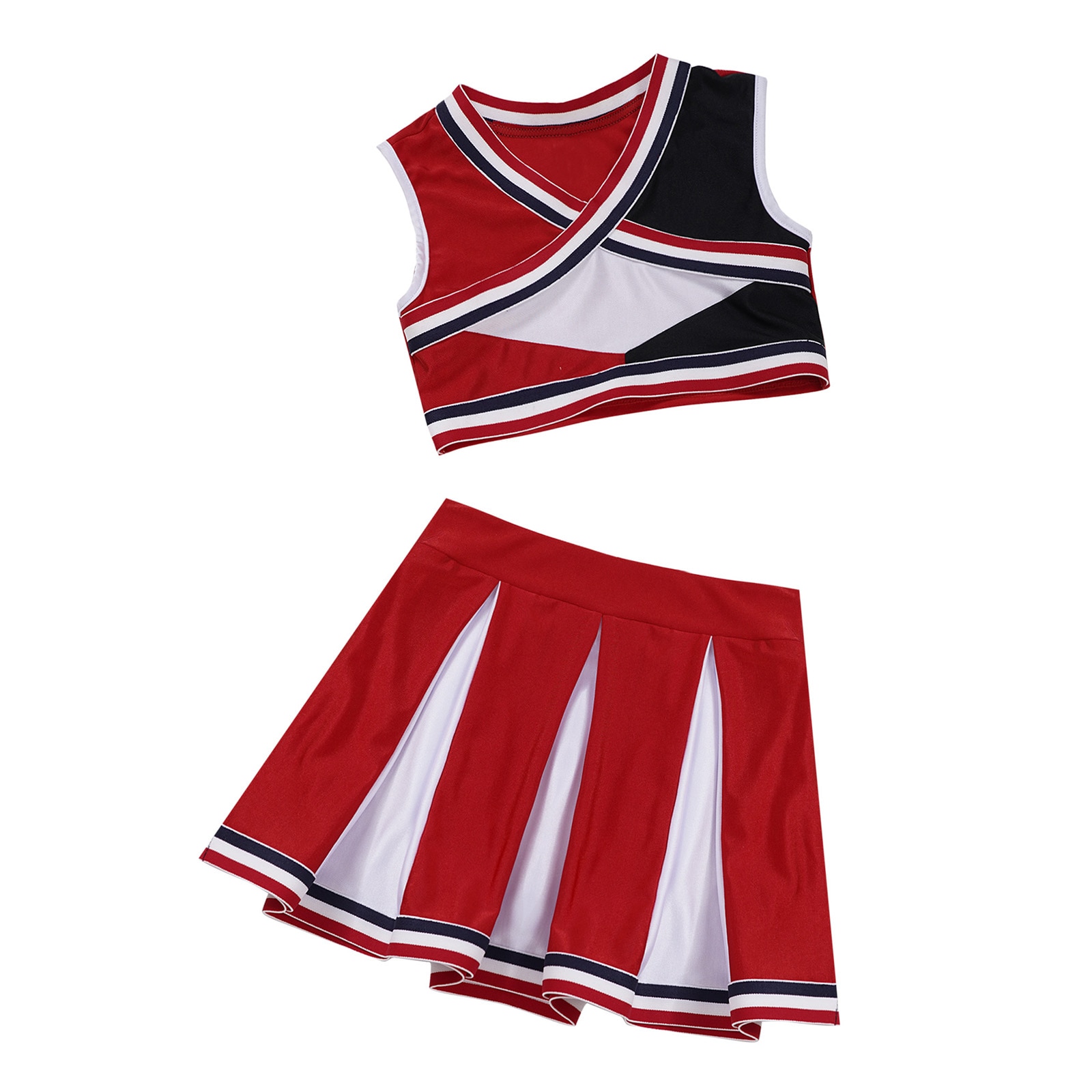 Kids Meisjes Cheerleading Dance Kleding Set V Hals Crop Top Met Elastische Tailleband Geplooide Rok Carnaval Cheerleader Outfit