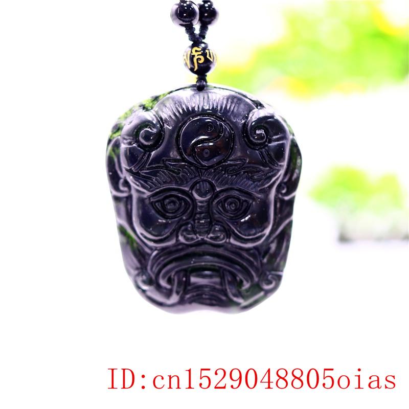 Zwart Groen Jade Demon Hanger Ketting Mode Amulet Natuurlijke Gesneden Charm Chinese Sieraden