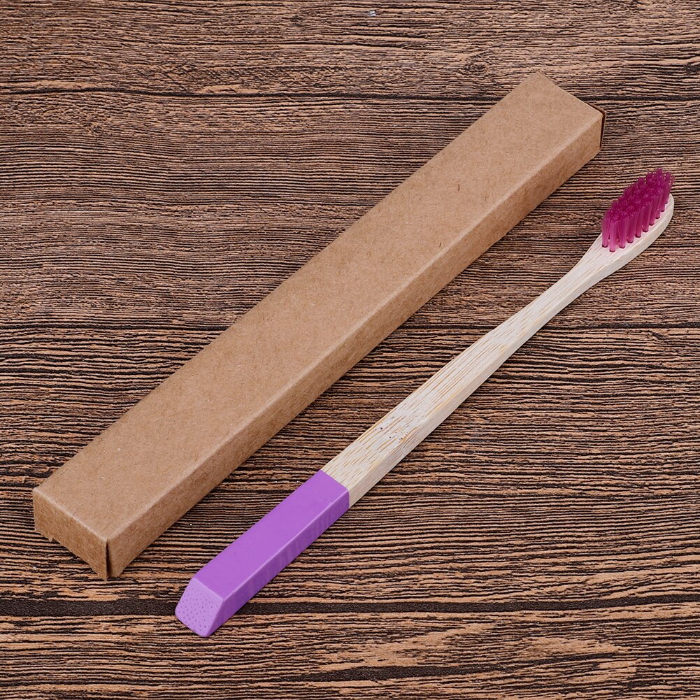 Øko genbrugelig bambus tandbørste til voksne mundpleje mellemstore børster miljøvenlige biologisk nedbrydelige trætandbørster rejsepakke: Lilla