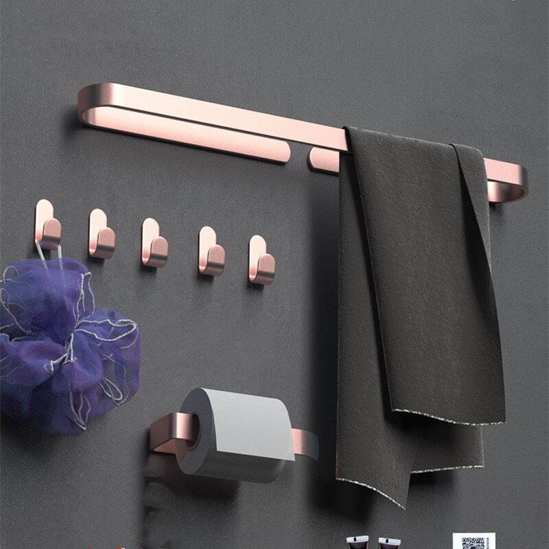 Toallero de aluminio sin clavos para baño, soporte de toalla de baño sin agujeros, color negro