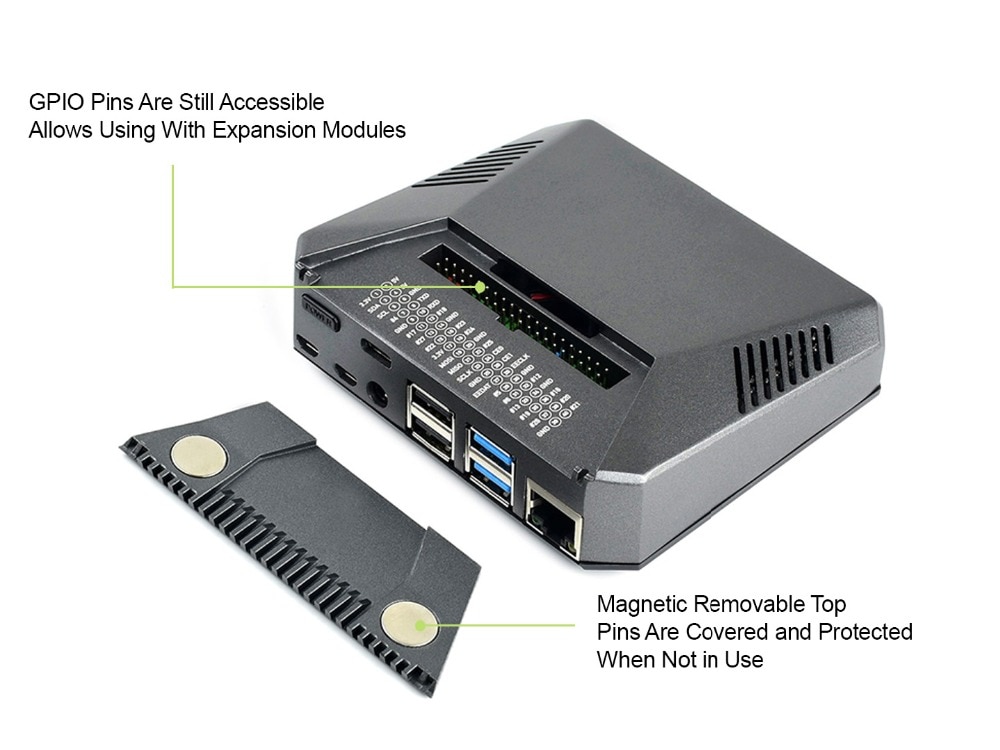 Raspberry Pi 4B Aluminum Case With Fan Heatsink Safe Power Removable GPIO Cover for Raspberry Pi 4 Model B Metal ABS Shell Box
