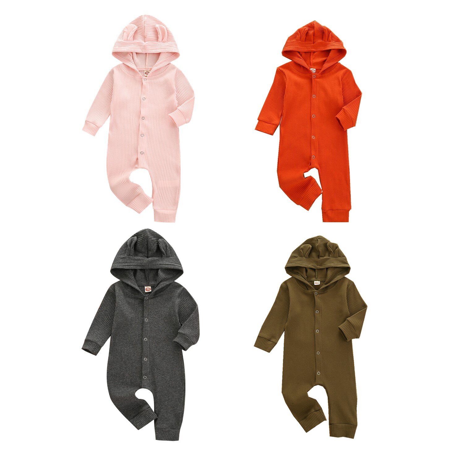 Citgeett frühling 0-24m Baby mädchen jungen einfarbiger strampler mütze kleinkind langarm knopf kapuzenoverall herbstkleidung