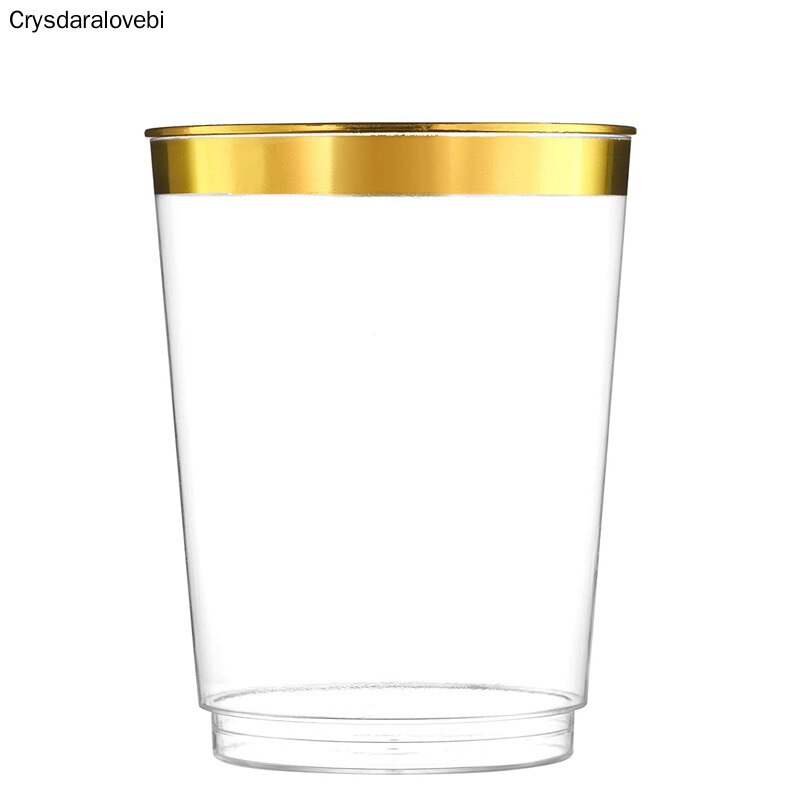 Vasos de plástico dorado 100 UDS-vasos desechables de plástico con borde Premium Gold para bodas elegantes, celebraciones bonitas
