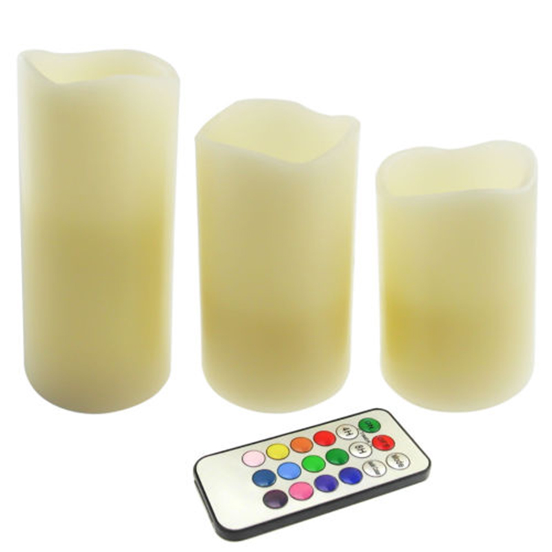 Lote de 3 velas LED con control remoto, velas de color marfil con temporizador para hogar, de cumpleaños, decoración de bodas