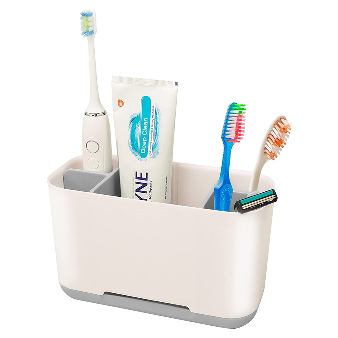 Multifunctional 3 Slot Electric Toothbrush Holder Toothpaste Storage Large Capacity Toothbrush Holder Bathroom Accessories: Large Grey