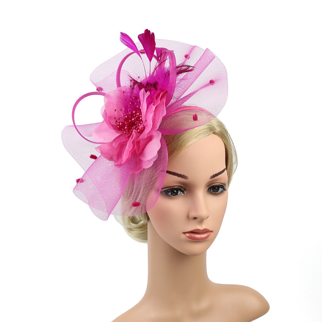 Fascinators Hat Flower Feather Net Mesh Kentucky Derby Tea Party Headwear with Hair Clip and Hairband for Women Purple Red Green: Rose