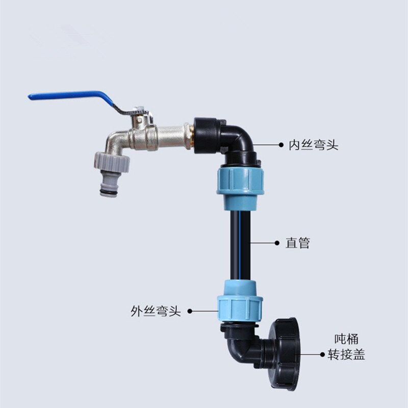 Conector de manguera de tanque de agua, adaptador IBC de 1 '', 3/4'', 1/2 '', accesorios de codo para riego de jardín
