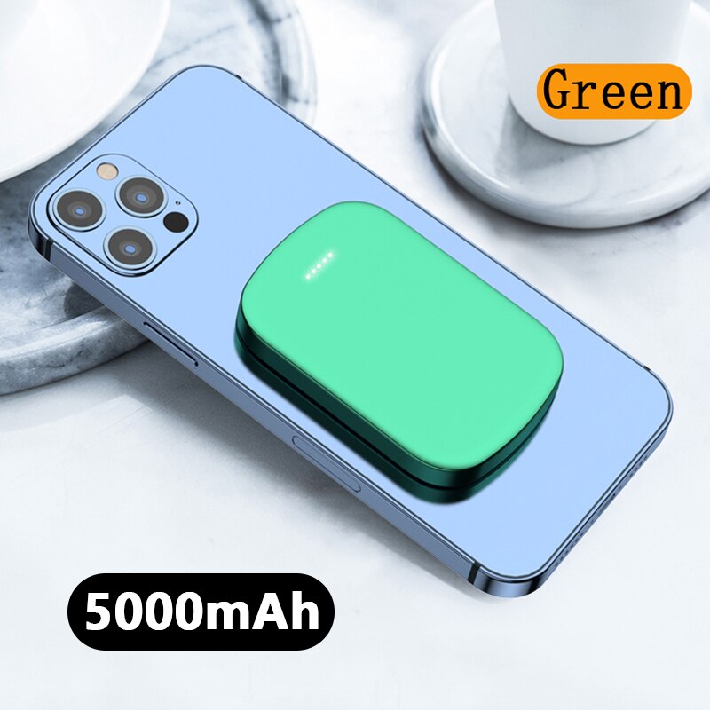 For 10000mAh magsafe power bank External auxiliary battery For iphone 12 Magsafing powerbank Magnetic Wireless charger: 5000mAh Green