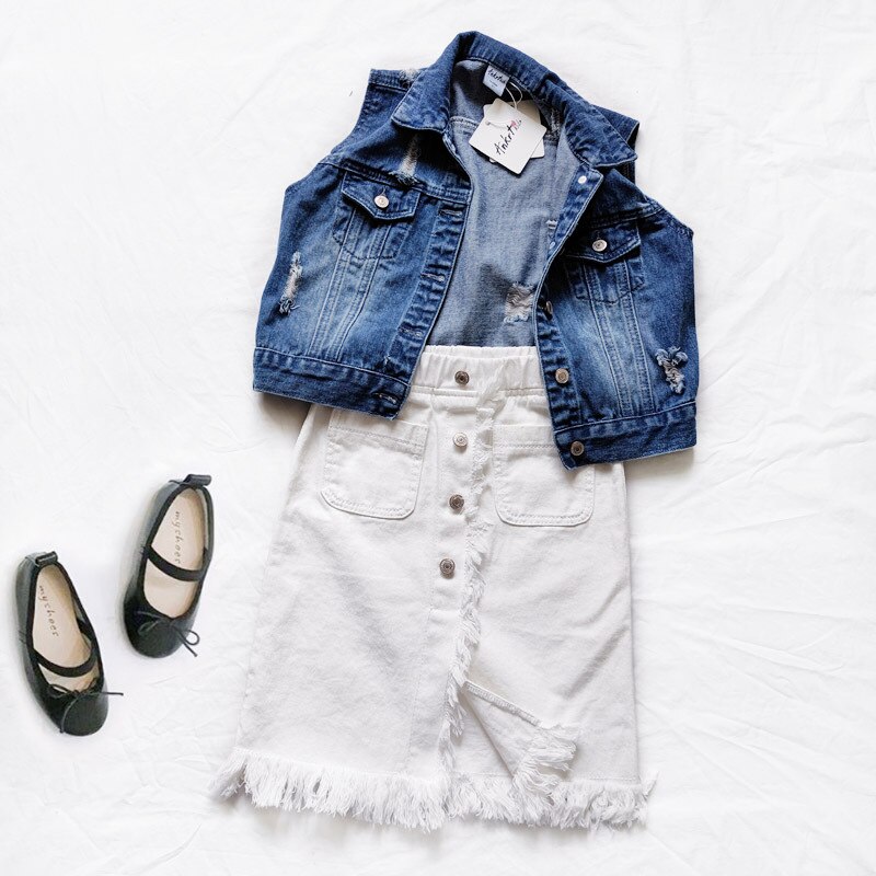 Kids Denim Skirt High Waist Split Tassel Toddler Clothes Fall Girls Straight Skirts Infant School Jean Short Skirt