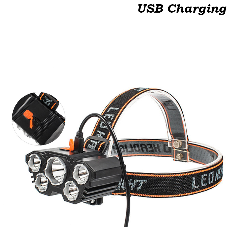 5 LED-koplamp Oplaadbaar met ingebouwde 18650-batterij Sterk licht Koplamp Camping Avontuur Vissen Hoofdlamp Zaklamp