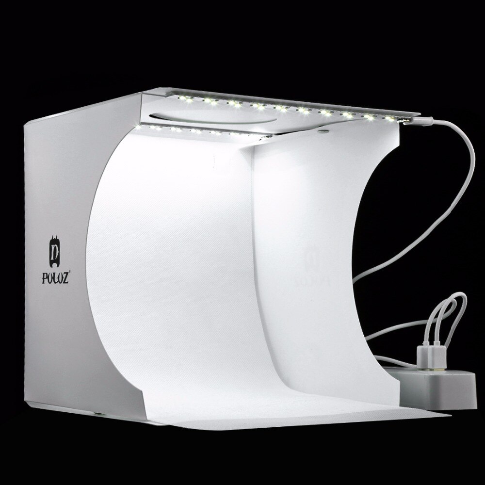 PULUZ 20*20cm Mini Studio Diffuse Soft Box Lightbox with 8 LED Light Tabletop Shooting Photo Studio Box with 6 Color Backdrops