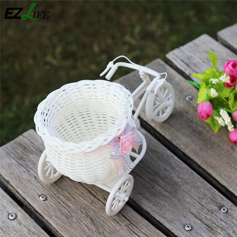Cestas de flores artificiales de tejido de mimbre, decoración para bicicleta simulada hecha a mano, cesta de madera, jardinera de flores, Maceta de jardín de oficina Z5Z2