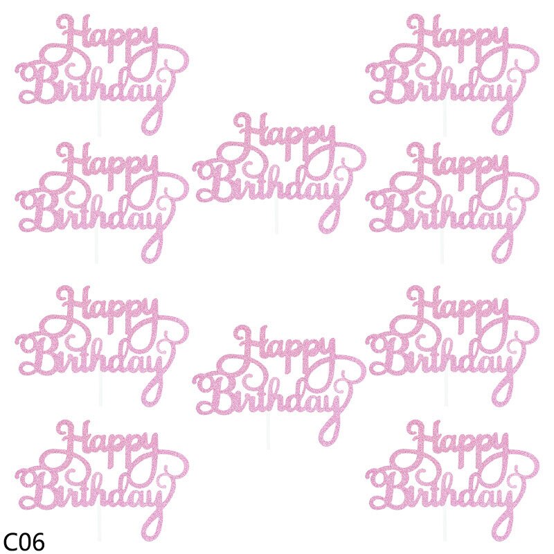 10pc Bling Glitter Happy Birthday Cake Topper For Baby Shower Kids Birthday Party Cake Baking Dessert Decor Supplies Cake Insert: C06 pink
