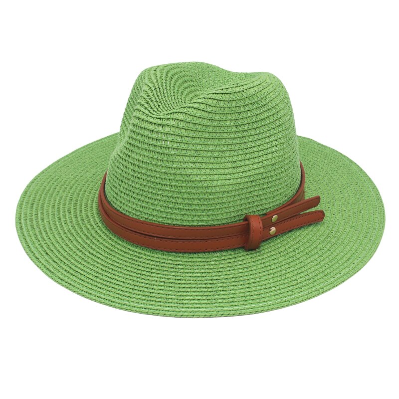 Chapeau d'été en paille pour femmes et hommes, à large bord, solide, Panama, pour la plage, décontracté, fait à la main, Protection UV: green 2