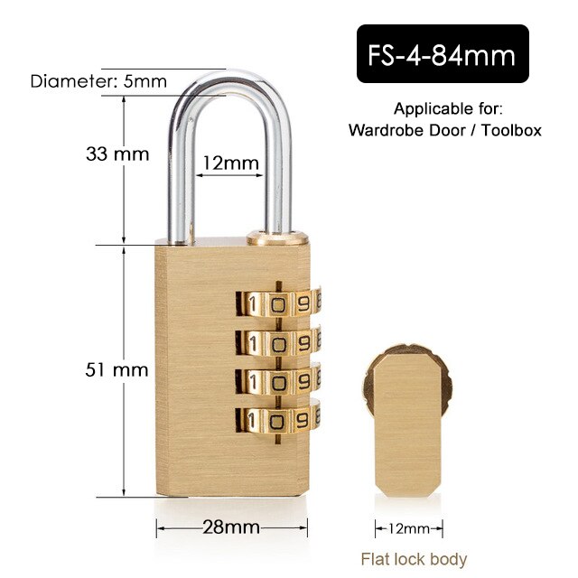 NAIERDI Digital Combination Password Lock High Security Solid Brass Anti-Drill Lock Travel Luggage Code Padlock Suitcase Locks: FS-4-84MM