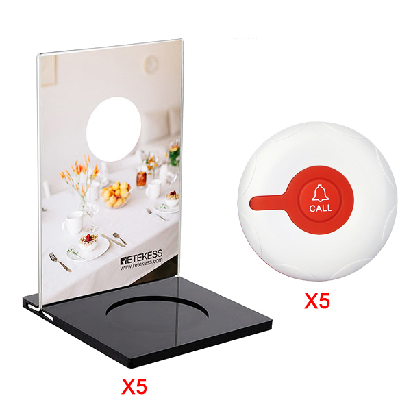 Retekess Restaurant Pager System - 5 Call Buttons - Acrylic - Wireless Waiter Calling