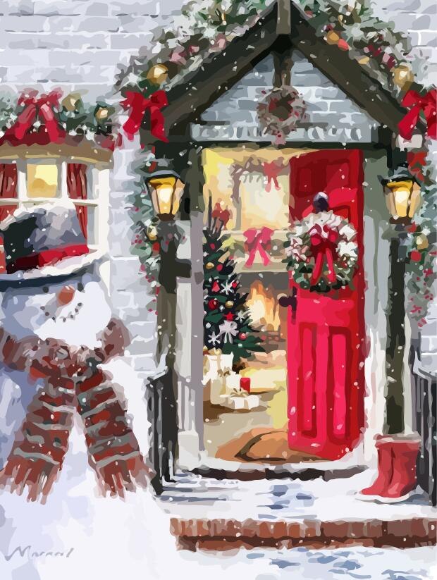 HUACAN DIY Oil Painting Snowman Kits Drawing Canvas HandPainted Pictures By Numbers Christmas Winter Art Home Decoration: SZHC1-268
