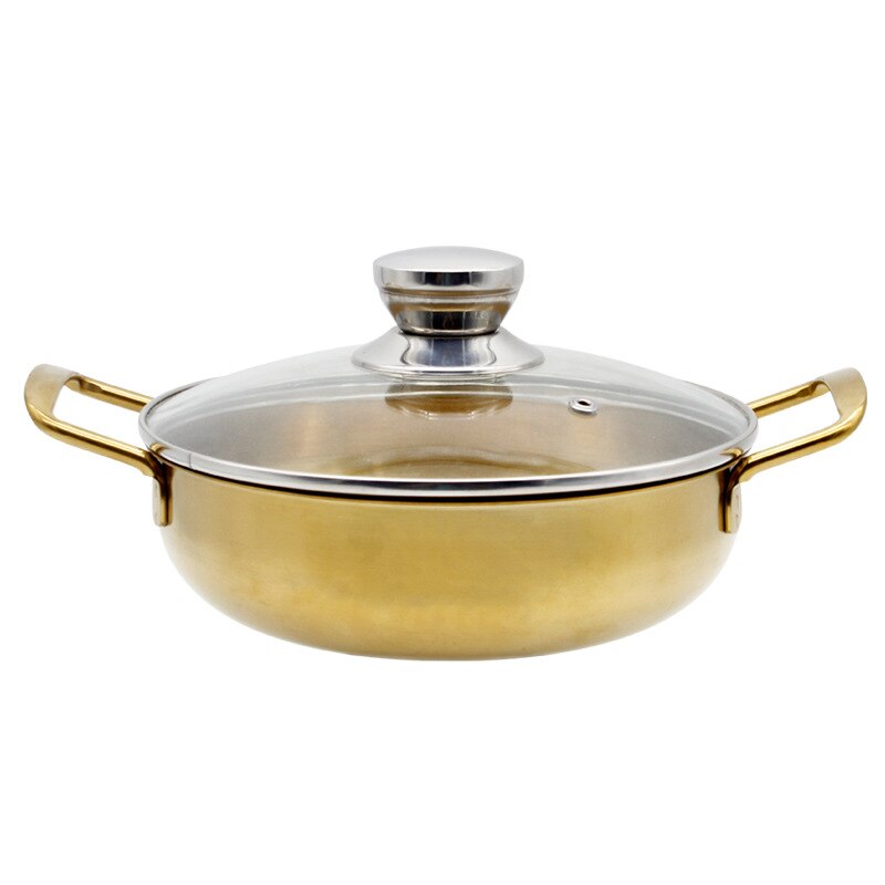 20cm Stainless Steel Ramen Pot Golden Seafood Pots Crayfish Pot Small Wok Pan Clear Soup Pot Kitchen Cooking Pot: gold pot with lid