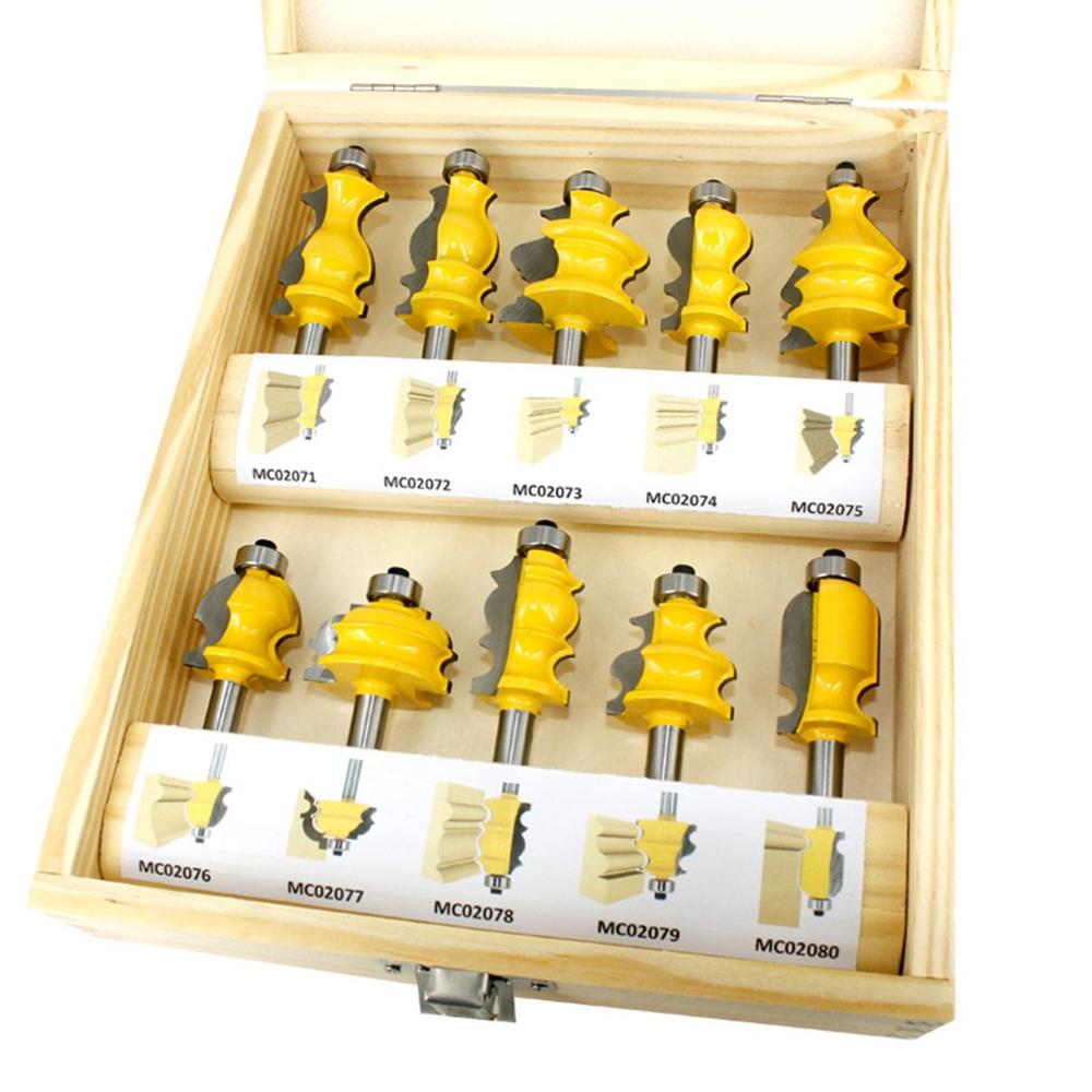 10 Stks/set Schacht Architectonische Molding Leuning Router Bits Behuizing Base Cnc Lijn Houtbewerking Snijders Gezicht Mill