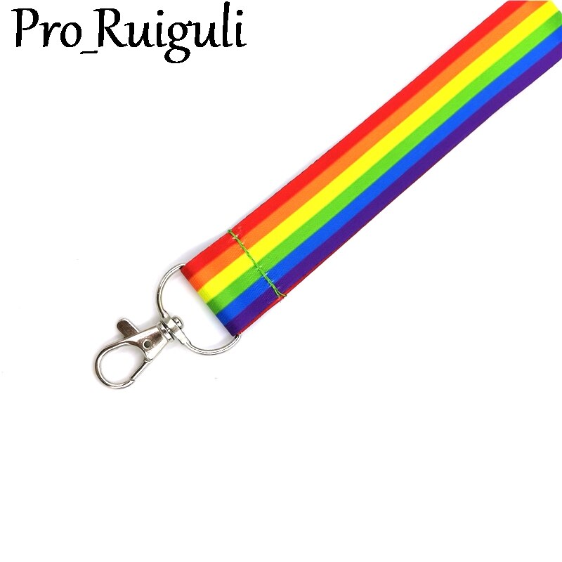 Homosexuality Rainbow Neck Strap Lanyards ID badge card holder keychain Mobile Phone Strap Ribbon webbing necklace