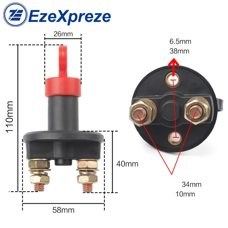 12V 24V Red Key Cut Off Battery Main Kill Switch Vehicle Car Modified Isolator Disconnector Car Power Switch for Auto Truck RV