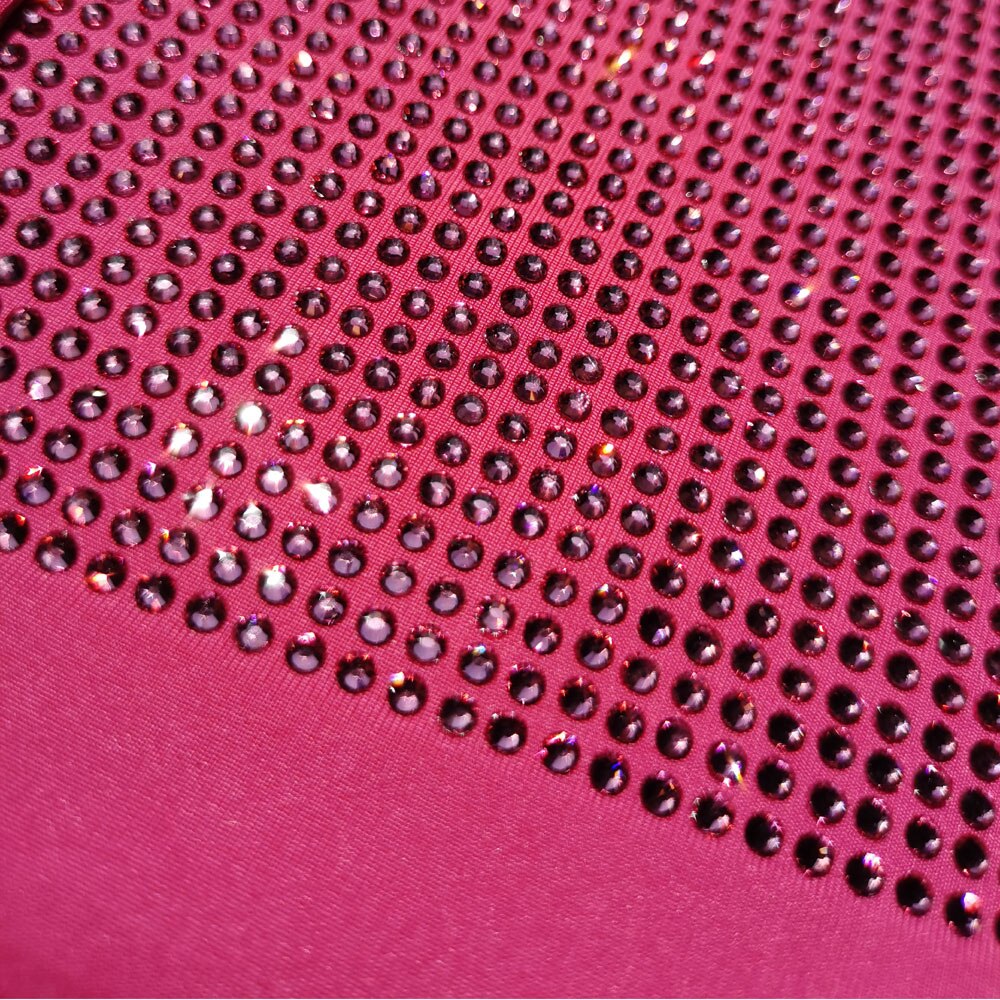 Tissu élastique en Polyester et Spandex | Strass cristal vert de , tissu extensible, paillettes brillantes: 4.5cm X 4.5cm / Rose Pink SS10