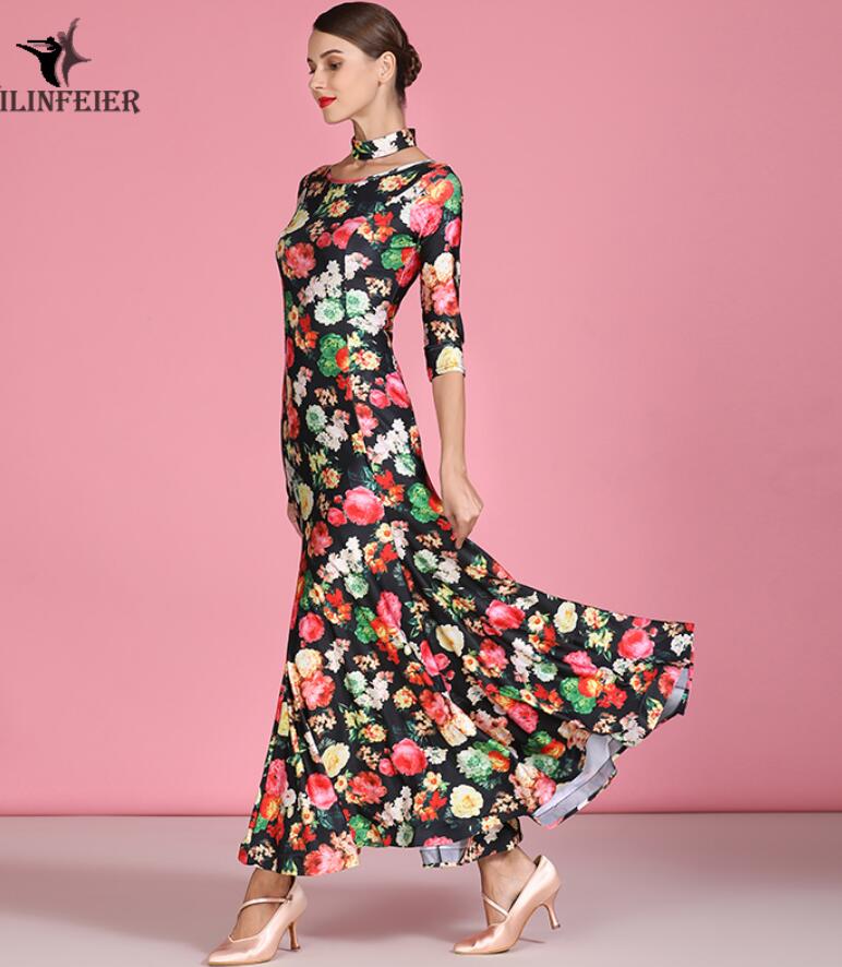 ballroom dress girl ballroom dress woman competition waltz dress smooth standard dress flower print S9062