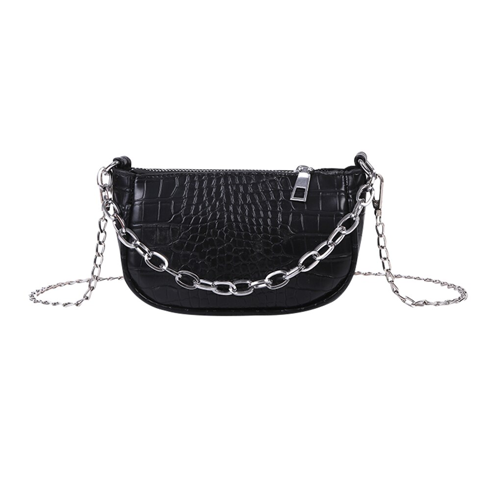 Einfache PU Leder Kette Schulter Bote Schulter Kupplung PU Leder Weibliche Schulter Umhängetaschen Feste Alligator aufbringen: Schwarz