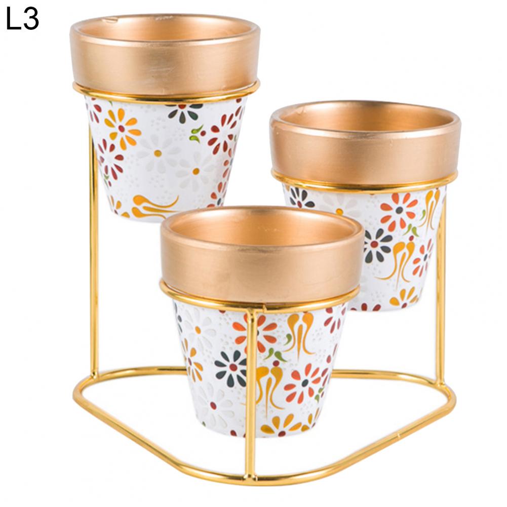 1 Set 3-Tier Shelf Flower Pot Portable Attractive Long Lasting Decorative Corrosion-resistant Plant Pot for Garden: L3