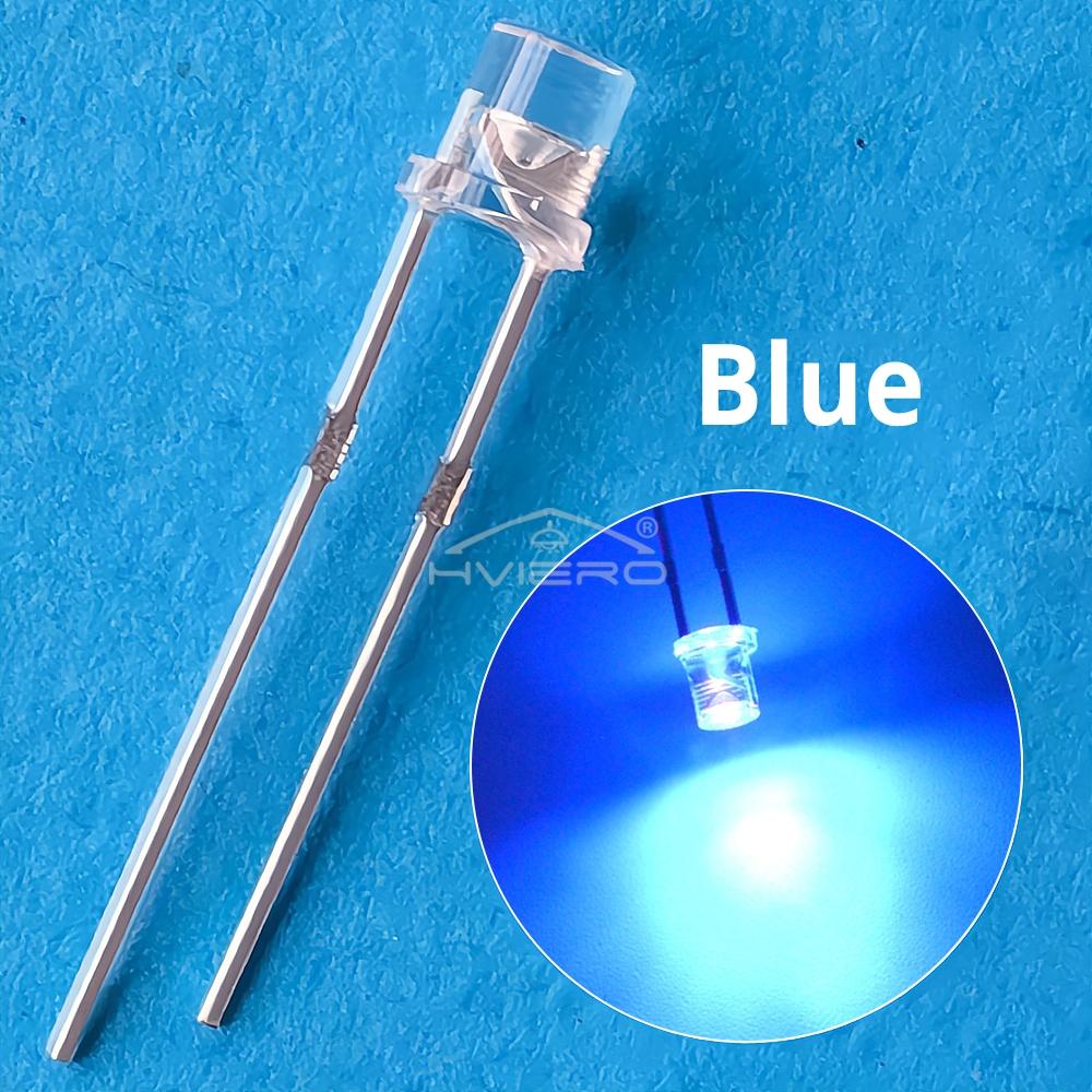 100X F3 3mm 2pins Flat head Bright LED Decoration Bulb White Red Yellow Blue Water Clear Wide Angle Light Emitting Diode Lamp: Blue / 50W