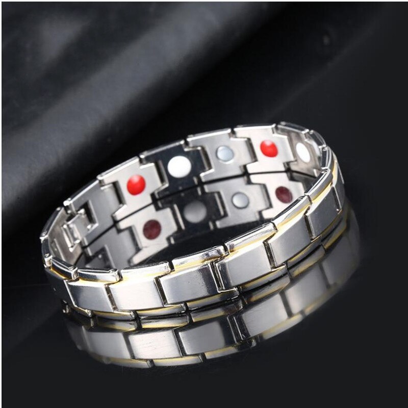 4 in 1 mænd kvinder sundhed energi armbånd armbånd til gigt snoet sundt magnetisk armbånd til kvinder power therapy magneter: Silvergold