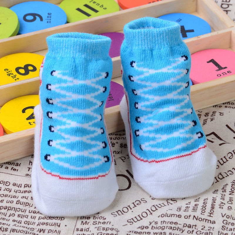 Cute Infant Baby Boys Girls Clothing Toddler Anti-slip Soft Sole Socks Newborn Warm shoelace pattern Kid Toddler Ankle Socks: Sky Blue