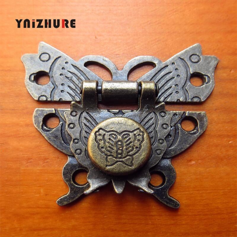 2pcs 51*46mm Wood Box Padlock Hasp Lock Antique Wooden Box Clasp Buckle Butterfly Alloy Lockbuckle Decorated