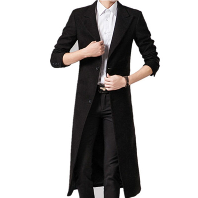 Men Wool Blends Coats Autumn Winter Solid Color Men's Long Wool Coats Black Luxurious Wool Blends Coat Male: M