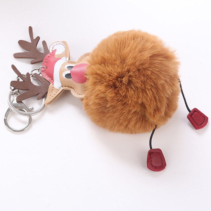 Reindeer Keychain Pendant Elk Car Key Ring Pompom Fur Key Women Girls Bags Accessories for Birthday Decor Wedding supplies