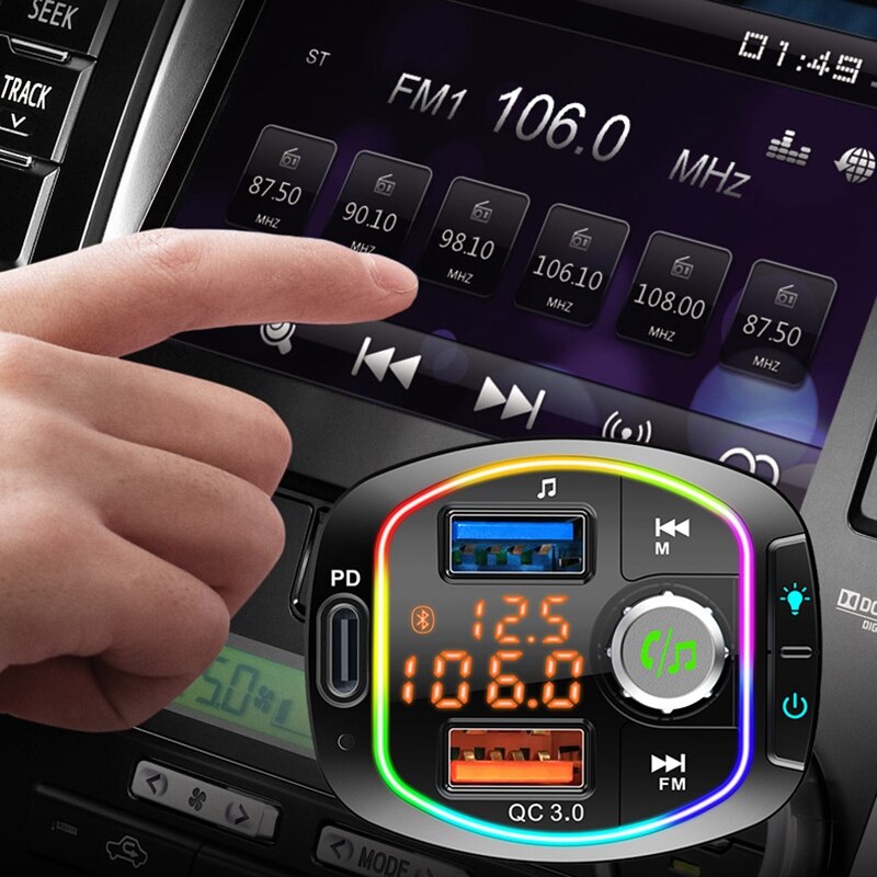 Car Bluetooth 5,0, transmisor inalámbrico de FM, con USB Dual, salida PD3.0, compatible con USB y tarjeta TF, reproductor MP3 BC66
