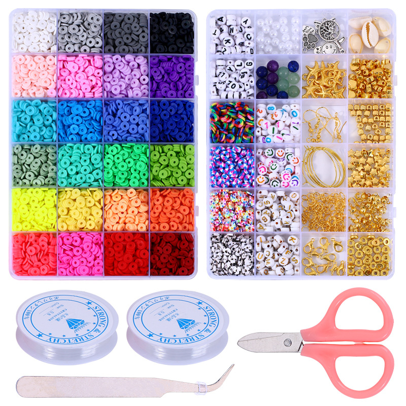 2 cajas de 24 cuentas de arcilla de Color arcoíris, Kit de fabricación de pulseras para fabricación de joyas, Kit de accesorios de cuentas de letras, suministros hechos a mano DIY: Color oro puro