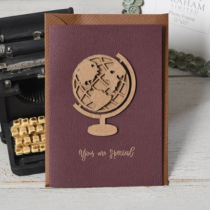 Vintage Kleine Kaart Uitnodiging Kids Party Verjaardagskaart Dad Vaderdag Mini Card: Globe