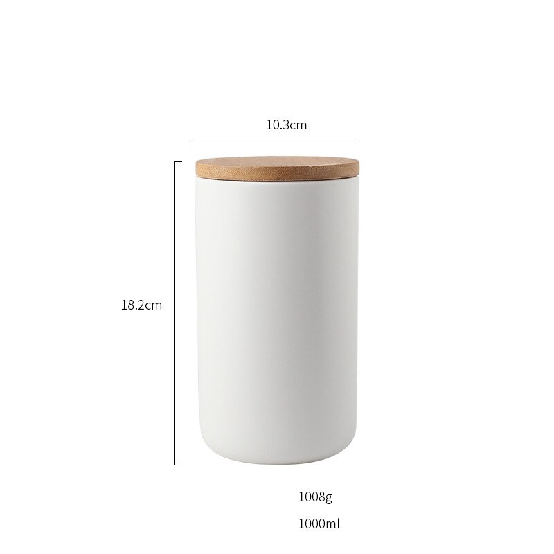 organizador de botellas de cocina o cafetería de estilo nórdico europeo con tapas de madera selladas y recipiente redondo para alimentos: 1000ml - White