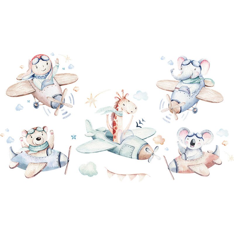 Cute Animal Pilot Wall Stickers for Boys room Decor Removable Kids room Nursery Wall Decor Wallpapers Home Decoration Decals