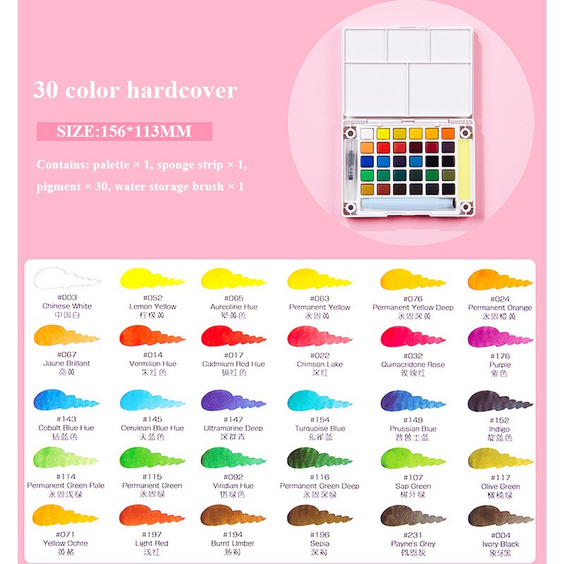 Sakura akvarel solid pigment maling sæt 12/18/24/30/36/48/60/72 farver lite / hardcover studerende håndmalede bærbare forsyninger: Indbundet -30 farver