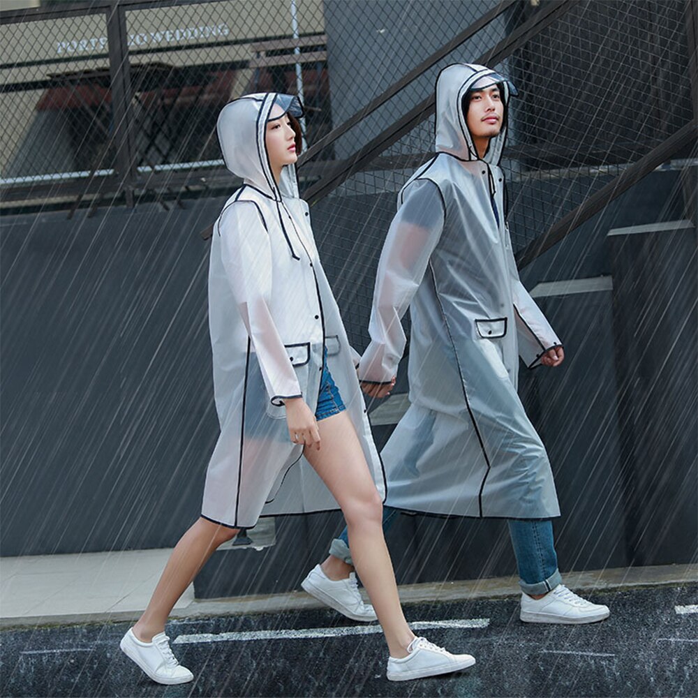 Kvinder mænd gennemsigtig hættetrøje vandtæt klar pvc regnfrakke regnfrakke дождевик женский
