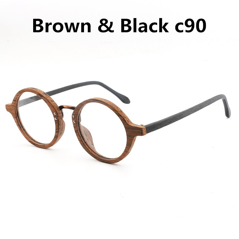 Hdcrafter vintage træ runde øjne briller ramme nærsynethed rammer klar linse til kvinder træ læsning klare briller briller: Brun sort  c90