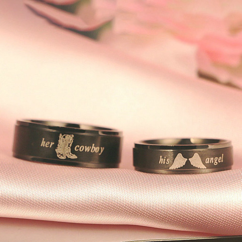 1 st Zijn Angel Haar Cowboy Letters Print Fashipon Liefhebbers Ring Vrouwen Mannen Paar Mode Verlovingsring Sieraden