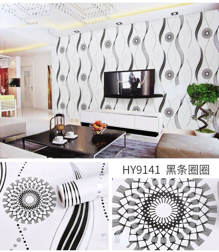 Mural Wallpaper Modern Black and White Circle Wallpaper Office Study Bedroom Landscape Self-adhesive Waterproof PVC: D