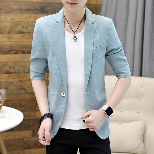 FYCYGG Heren Casual Katoen en Linnen Blazer met Twee