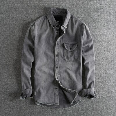 Japansk harajuku distressed skylning denim skjorte til mænd urban drenge streetwear retro vintage langærmede skjorter plus størrelse s-xl: Version 2 / S