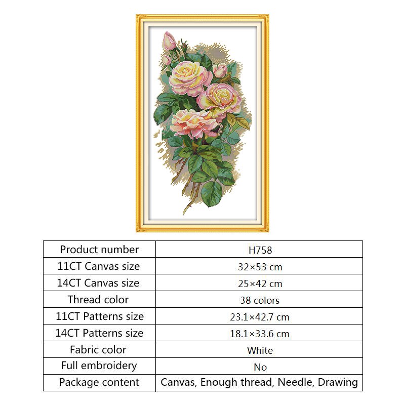 A Bunch of Flowers Chinese Cross Stitch Flowers DIY Needlework Embroidery Kit 14ct 11ct Counted Printed on Canvas DMC Floss Art: Cross stitch H758 / 11ct Printed Canvas