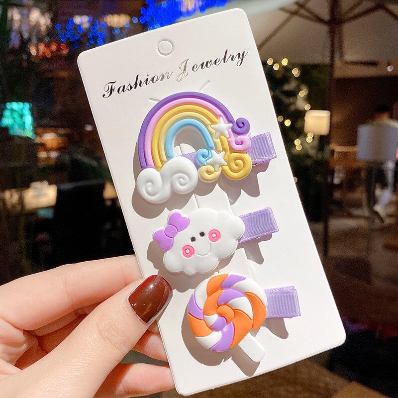 Meisjes Haarspeldjes 3 Stks/partij Candy Kleur Ster Hart Haar Clip Kinderen Bloem Boog Leuke Haarspeld Hoofddeksels Meisje Haar Accessoires: 3pcs purple