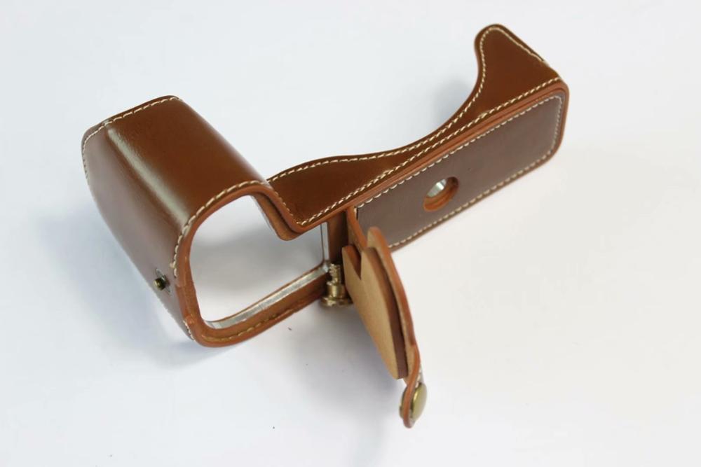 Musta/kahvi/ruskea kamera pu nahkakotelo canon eos rp eosrp half body cover pohjakotelot hihnalla: Ruskea